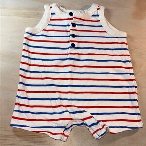 Hanna Andersson Red, Blue & White Striped Baby Romper Sz 3-6 M